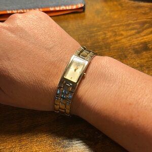 Citizen Gold and Silver Rectangular Watch with Textured Band